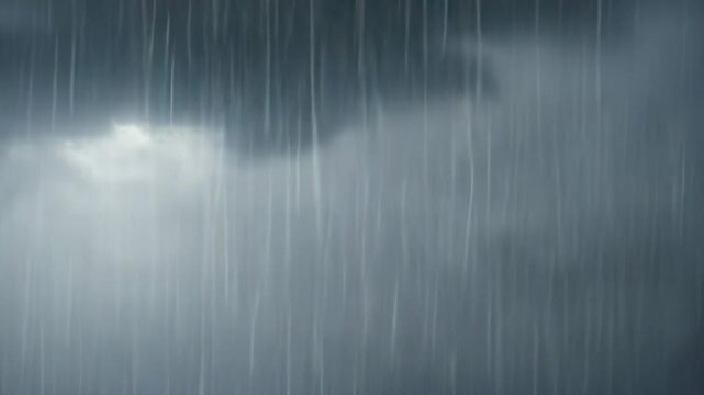 Intense rainstorm over a quiet landscape at dusk