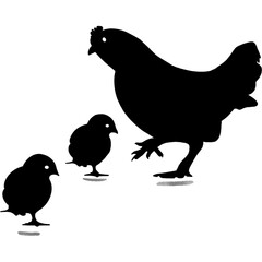 vector silhouette of a mother of chicken and Two chick 