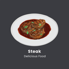 Delicious Grilled Steak Vector Illustration