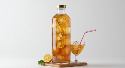 Iced refreshing drink with lemon, perfect for summer days refreshment