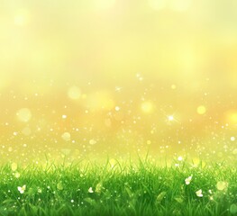Obraz premium Bright Yellow and Green Spring Meadow Background with Sparkling Lights