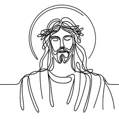 Simple Continuous one line drawing of Jesus Christ . Transparent background png file