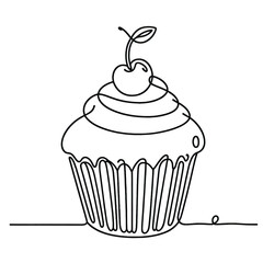 muffin cupcake simple continuous one line drawing . Transparent background png file
