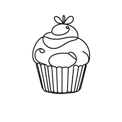 muffin cupcake simple continuous one line drawing . Transparent background png file
