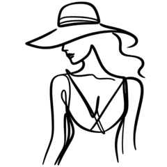 Beautiful woman  silhouette in a hat simple continuous one line drawing . Transparent background png file
