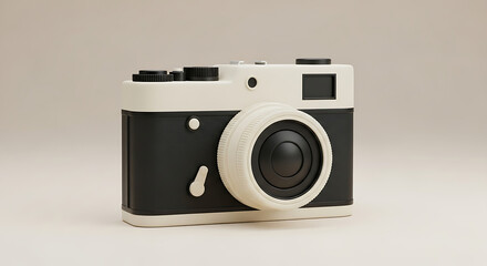 Vintage Camera Design Retro Photography Icon, Cream and Black 3D Render
