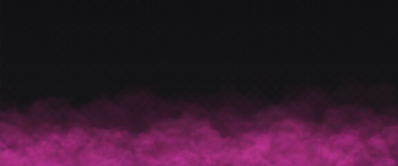 Pink Fog effect on transparent dark background. Vector Smoke cloud.