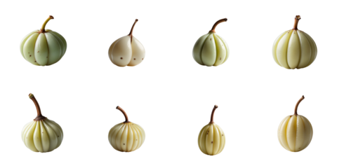 Fresh longan fruits displayed in a grid format, with different stages of ripeness, isolated on a transparent background for clear presentation and focus on texture and shape.