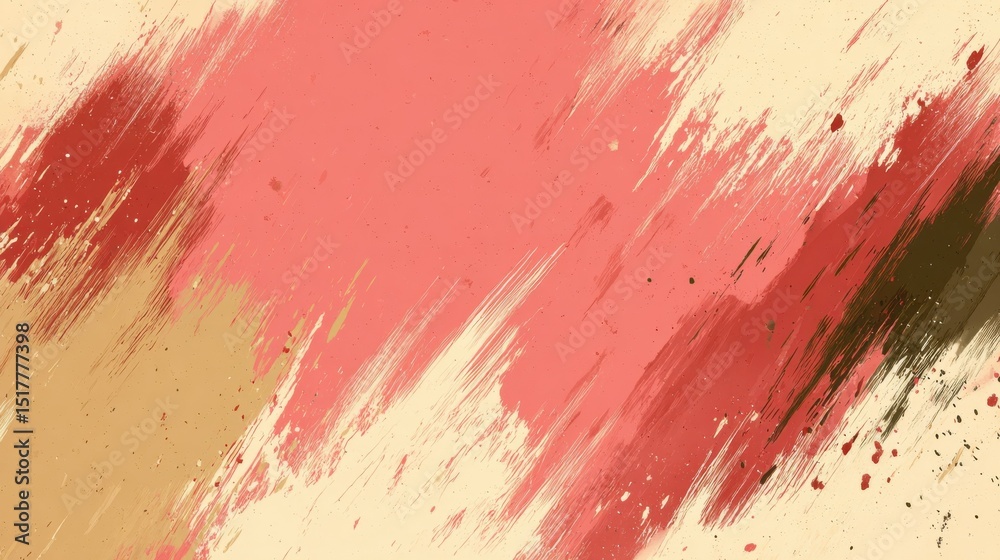 Poster abstract brush stroke painting in red and beige, ideal for artistic expression and creative backgrou