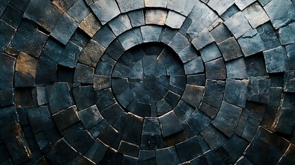 Fototapeta premium Circular stone mosaic design showcasing texture and concentric patterns formation