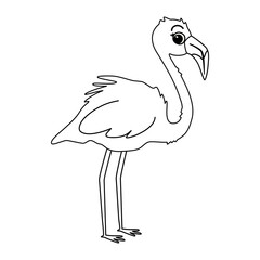 cute hand drawn cartoon character black and white flamingo funny vector illustration for coloring art book