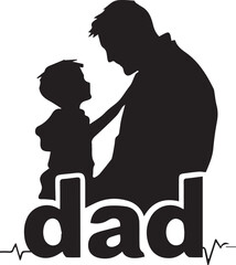 silhouette of father and child with heartbeat line and the word dad, symbolizing love, connection, and family bond