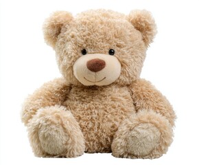 Cute Teddy Bear Sitting on White Background, Symbolizing Childhood Comfort and Emotional Support, Perfect for Toy Product Marketing : Generative AI