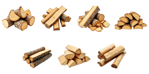 chopped firewood assorted different shapes and sizes isolated on transparent background collection of wood logs cut into pieces for fuel and decoration