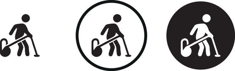 Black and white stick figure icon set representing cleaning and household chores