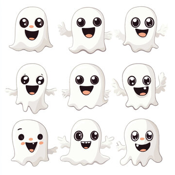 Naklejki a cute little ghosts with funny expressions for sticker