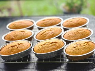 banana sponge cake in alumenium foil container