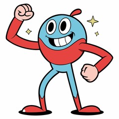 Obraz premium Bold Cartoon Vector Character Cheering with Fist Raised in Motivation
