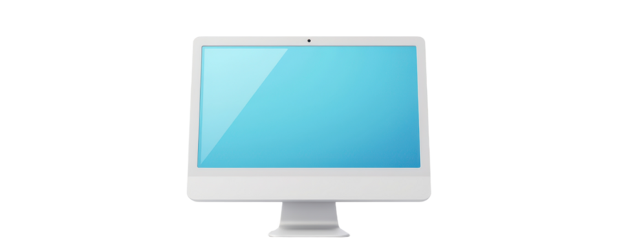 desktop monitor icon in pastel plastic style, front facing design with cartoon softness, white shadow base and clipping path for easy stock use.