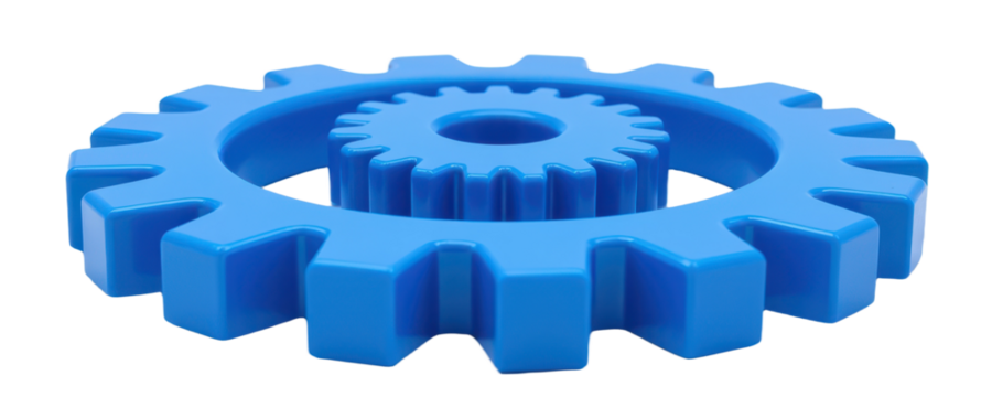front facing cogwheel in 3d cartoon plastic style, smooth edges and symmetrical teeth, deep blue hue, isolated for business iconography. - Powered by Adobe