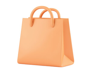 3d plastic icon of a shopping bag with smooth handles, pastel orange color with cartoon shine, minimal style, isolated on white with clipping path.
