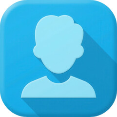 friendly user profile icon in plastic style with cyan tone, flat front facing avatar head, smooth shape, no background.
