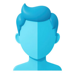 friendly user profile icon in plastic style with cyan tone, flat front facing avatar head, smooth shape, no background.