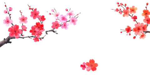 Naklejka premium Bright red cherry tree with flowers and leaves on the branches 
