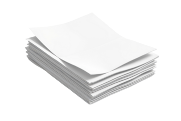 cartoon paper stack icon with top page folded, layered effect in white plastic, suitable for report/document stock use.