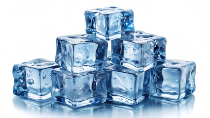 ice cubes forming a layer of frosty chunks isolated on white background