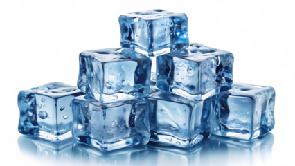 ice cubes forming a layer of frosty chunks isolated on white background