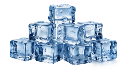 ice cubes forming a layer of frosty chunks isolated on white background