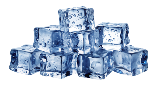 ice cubes forming a layer of frosty chunks isolated on white background