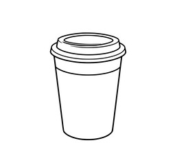 Coffee To Go: A simple line art illustration of a disposable coffee cup with a lid, perfect for cafe menus or branding.