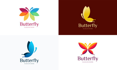 Colorful butterfly  designs in various color schemes.