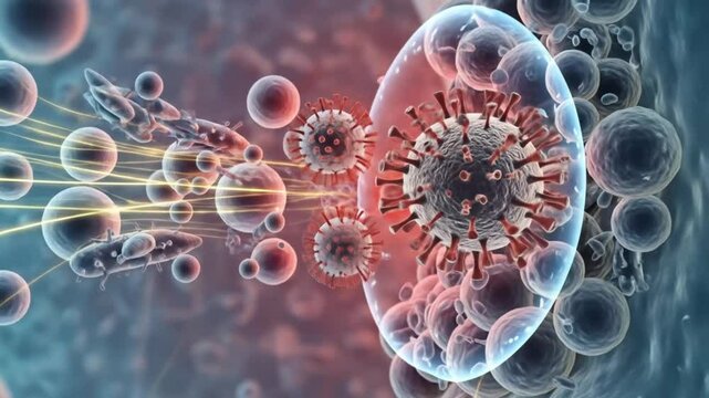 Virus attacking cell immune system animation