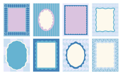 Vector set of hand drawn cut out style frames and borders - abstract design elements for wedding, birthday party invitations, greeting cards, prints, in marine coastal style with copy space for text