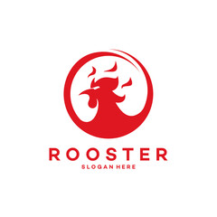 Red rooster  design in a circular shape.