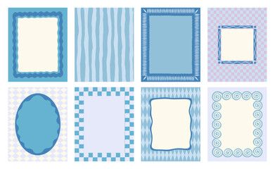 Vector set of hand drawn cut out style frames and borders - abstract design elements for wedding, birthday party invitations, greeting cards, prints, in marine coastal style with copy space for text