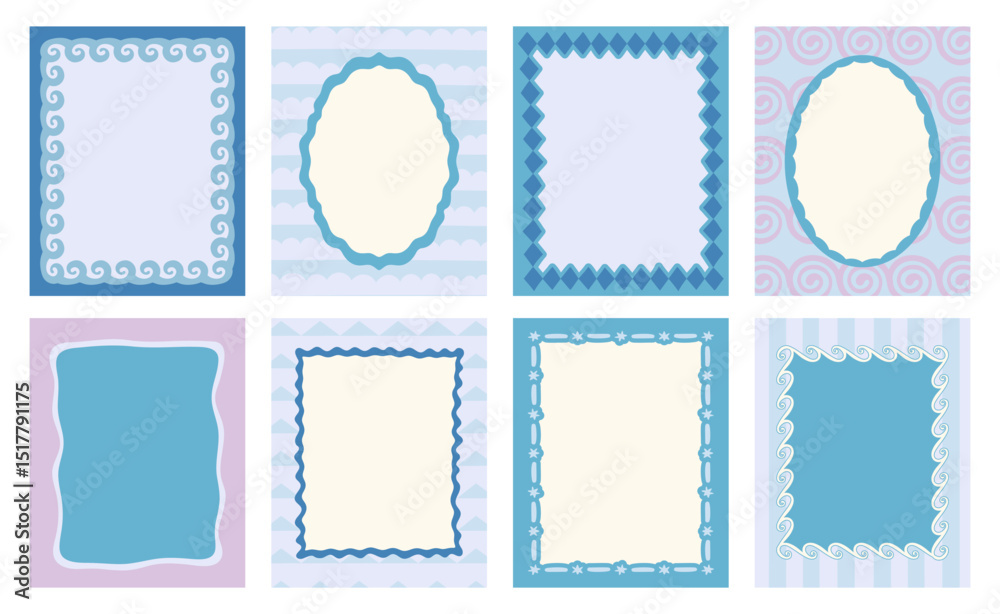 Poster Vector set of hand drawn cut out style frames and borders - abstract design elements for wedding, birthday party invitations, greeting cards, prints, in marine coastal style with copy space for text