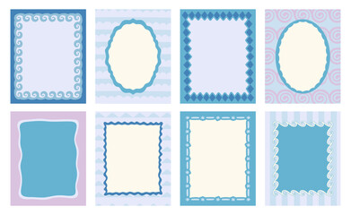 Vector set of hand drawn cut out style frames and borders - abstract design elements for wedding, birthday party invitations, greeting cards, prints, in marine coastal style with copy space for text