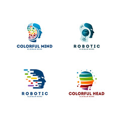 Colorful logos featuring human head designs.