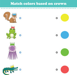 Match the color of the animal's crown. Educational game for color recognition
