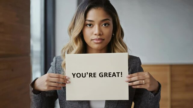 Empowering message conveyed by a woman in professional attire