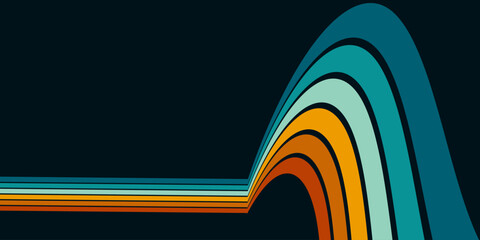 Abstract background of rainbow groovy Wavy Line design in 1970s Hippie Retro style. Vector pattern ready to use for cloth, textile, wrap and other.