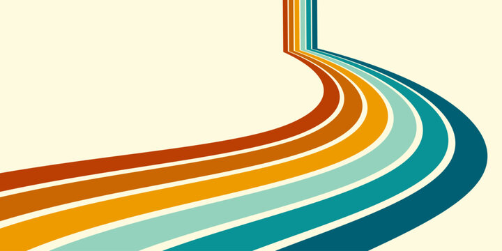 Abstract background of rainbow groovy Wavy Line design in 1970s Hippie Retro style. Vector pattern ready to use for cloth, textile, wrap and other.