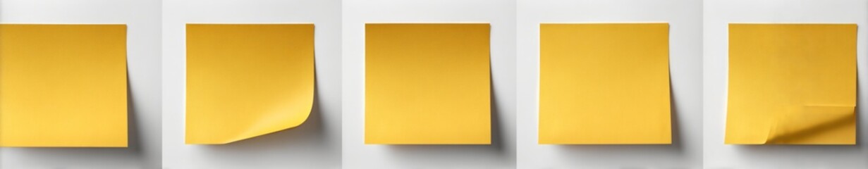 Five Yellow Sticky Notes on White Background