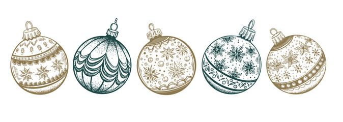 Christmas ball on whites set. Hand drawn illustration.	
