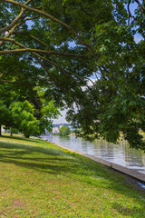 Beautiful park in the city of Liege Belgium. Summer season.