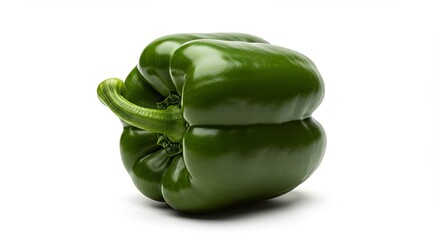 Vibrant Green Bell Pepper Displayed on Pristine White Background Studio Shot